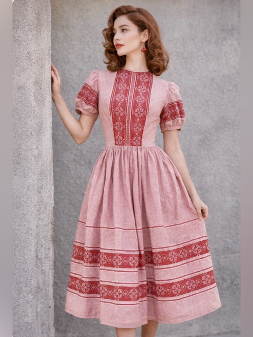 Vintage 50s Miss Trude Jr of California Dutch Style Checkered Red Dress Sz 4